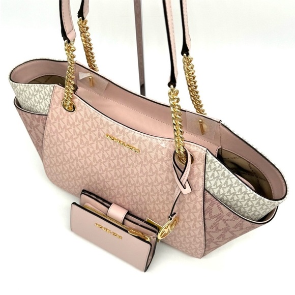 Michael Kors Large JST Chain Shoulder Bag & Bifold Zip Chain Wallet Powder - Picture 9 of 13